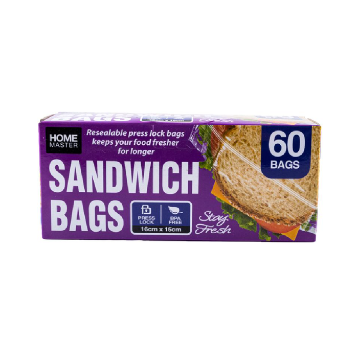 Kitchen Consumables Sandwich Bags Snap Seal 60pk 16cm × 17cm