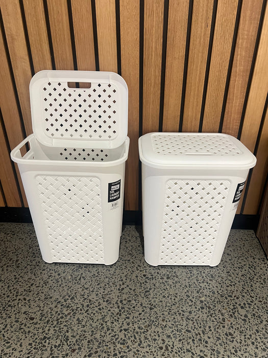 Modern plastic laundry hamper 50L capacity with ventilated woven sides