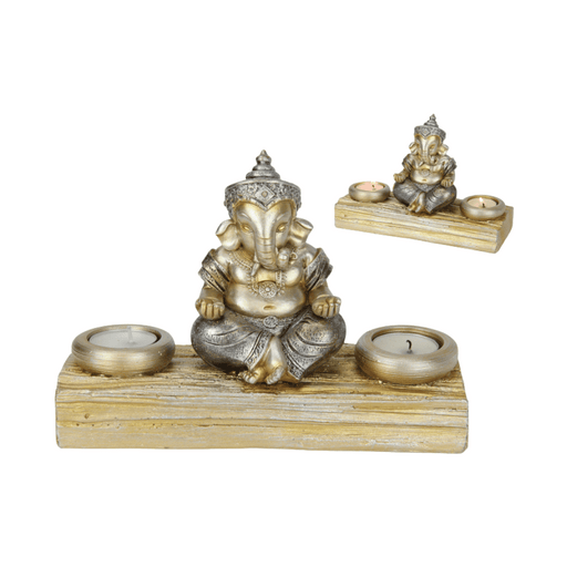 14cm Ganesh on Double Tealight Holder -Tealight, candle, and burner holders by Casaliving&nbsp;