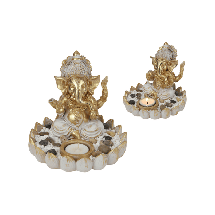 15cm Ganesh on Lotus Tealight Holder - Tealight, candle, and burner holders by Casaliving&nbsp;