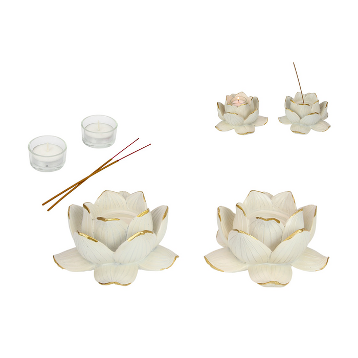 16cm White Lotus Tealight Holder - Tealight, candle, and burner holders by Casaliving&nbsp;