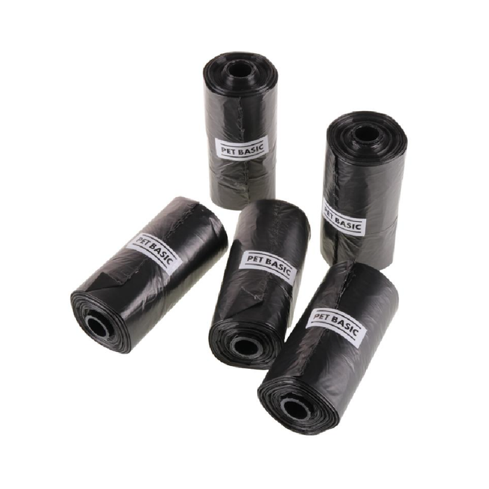 Dog Clean Up Refill Black Bags 5 Rolls × 15pcs Bag Size 30cm × 14cm