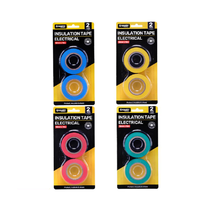Tape Electrical Tape 4 Assorted Colours (Green, Yellow, Blue & Red) 18mm × 15m 2pk