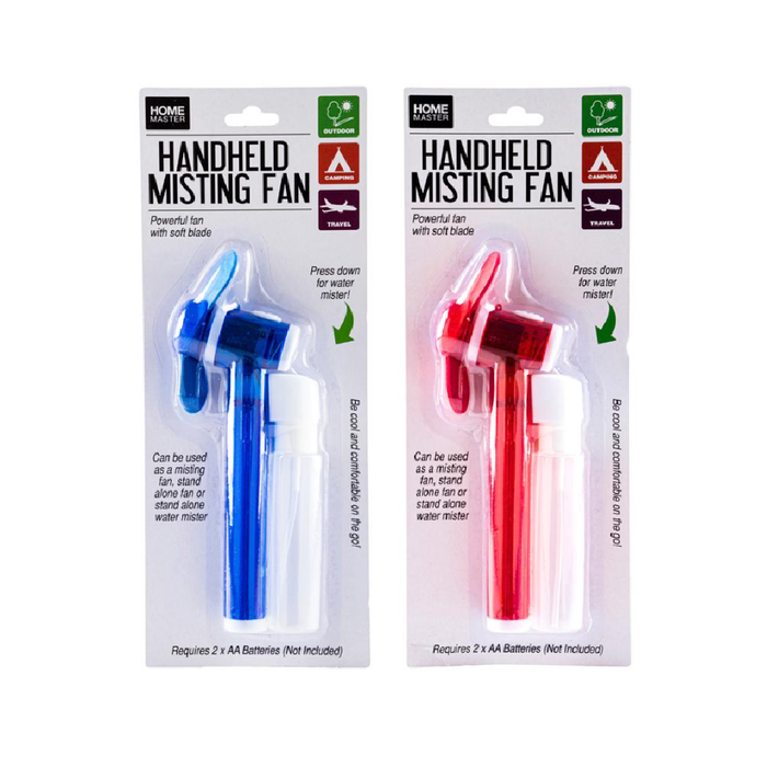 Fan Water Misting Mini Handheld 16.7cm Red & Blue