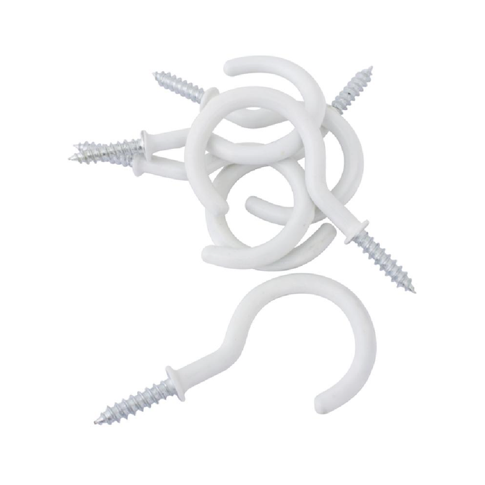 Bag Of Round Screw Hooks White PVC 35mm × 70mm 6pc