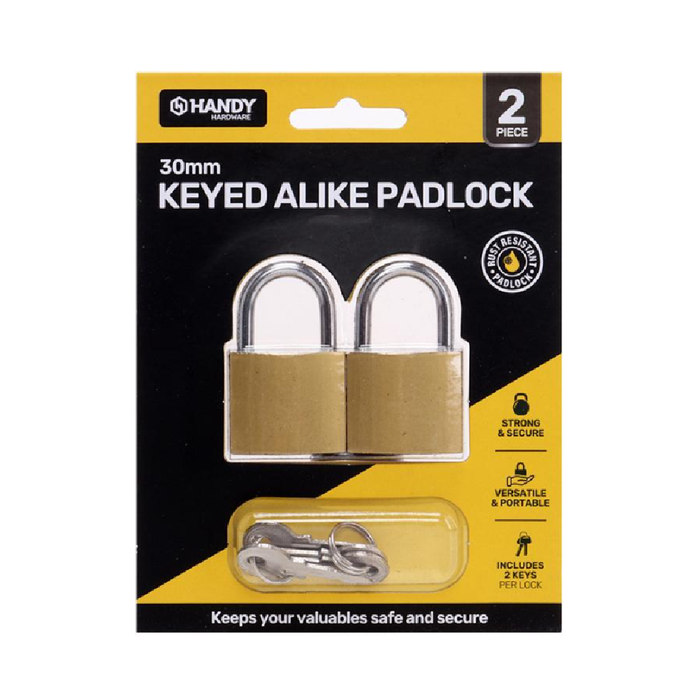 Padlock Keyed Alike 30mm Includes 2 Keys Per Lock 2-Pack