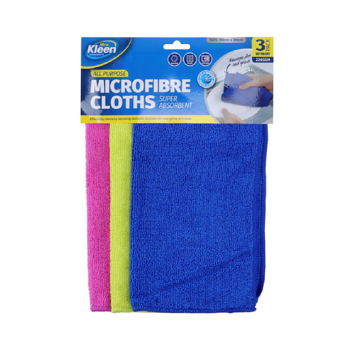 Microfibre All Purpose Cleaning Cloth, 30cm × 30cm, 3pk - Pink, Yellow, Blue (167579)