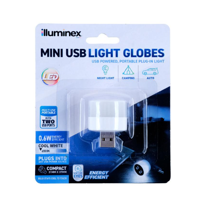 Illuminex Mini LED Lamp Cool White USB Powered with 2 USB Ports 31mm × 37mm 0.6W 5V1A