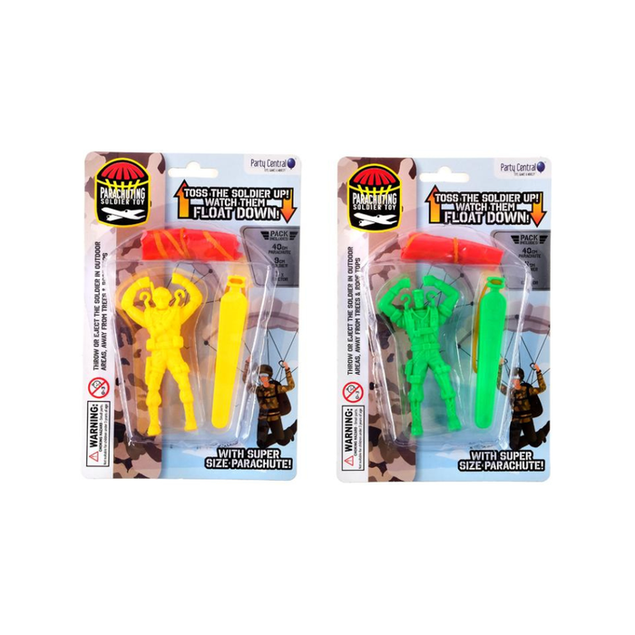 Parachute Soldier Diver 9cm Green & Yellow Paachute Expands to 40cm