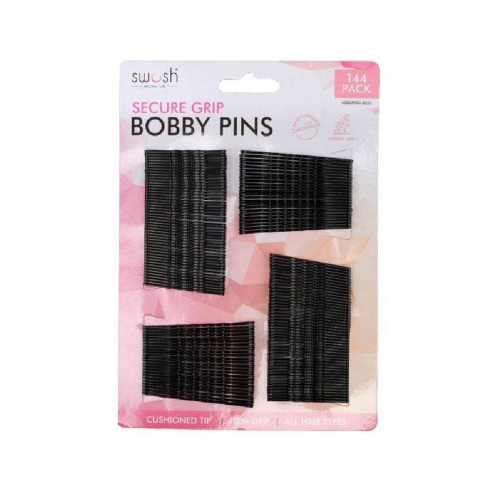 Bobby Pin 144pc Set - Includes 96 Small Pins 4.5cm & 48 Large Pins 6cm - Black