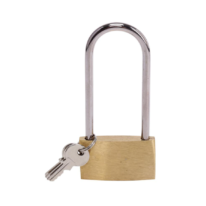 Padlock Solid Brass Long Shackle 37mm Includes 3 Keys 1pk