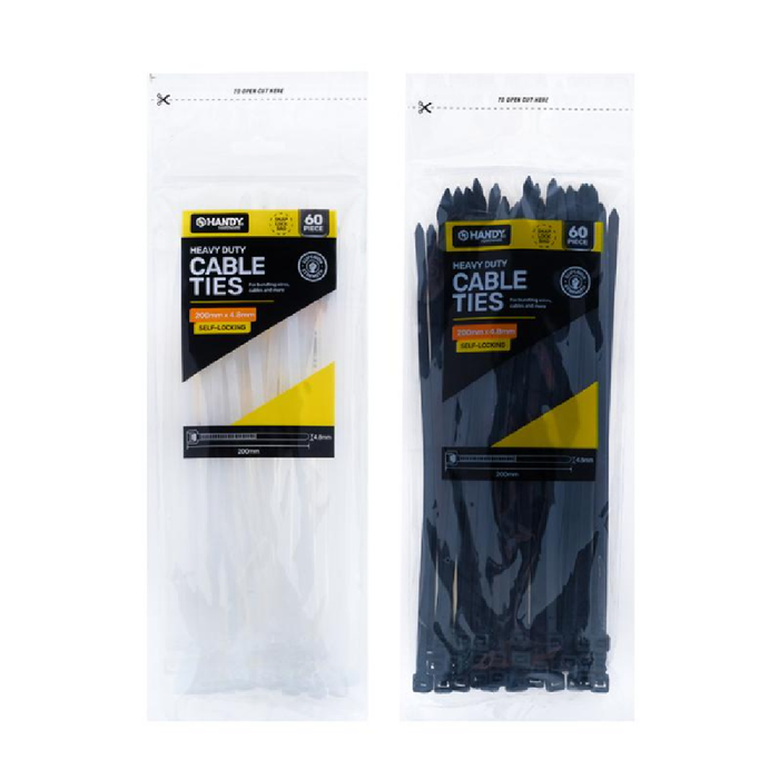 Cable Ties Black & Clear Assorted In Carton 200mm × 4.8mm 60pc