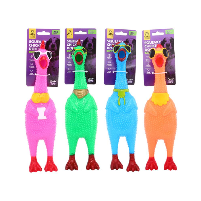 Dog Toy Squeaky Cool Chicken 8cm × 33cm Assorted Colours