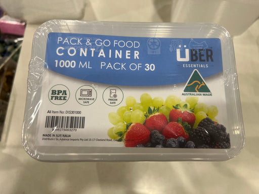 Pack & Go food container with Uber Essentials branding on a white background