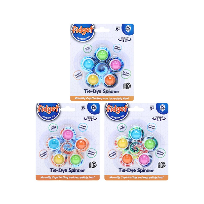 Fidget Bubble 2in1 Spin & Pop Tie-Dye 7.5cm × 7.5cm 3 Assorted Multicolour