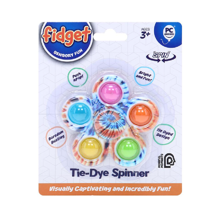 Fidget Bubble 2in1 Spin & Pop Tie-Dye 7.5cm × 7.5cm 3 Assorted Multicolour