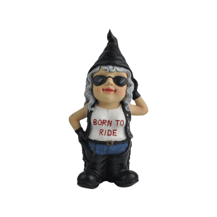  33cm Born to Ride Biker Chick Gnome  | Gnome and Bird Figurines by Casaliving&nbsp;