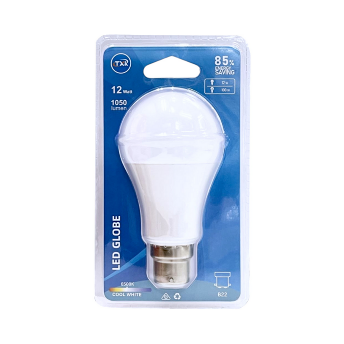 LED Globe Bulb B22 - Cool White 6500K, 12W (1050 lm)