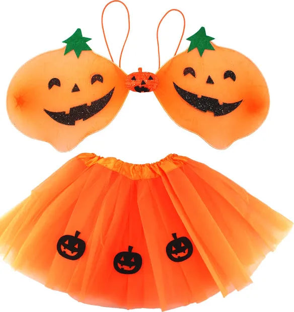 Cute Halloween pumpkin outfit for children – tutu and wings set