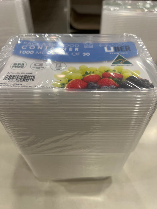 30-Pack 1000ml Reusable Take Away Containers – BPA Free, Microwave & Freezer Safe – Made in Australia