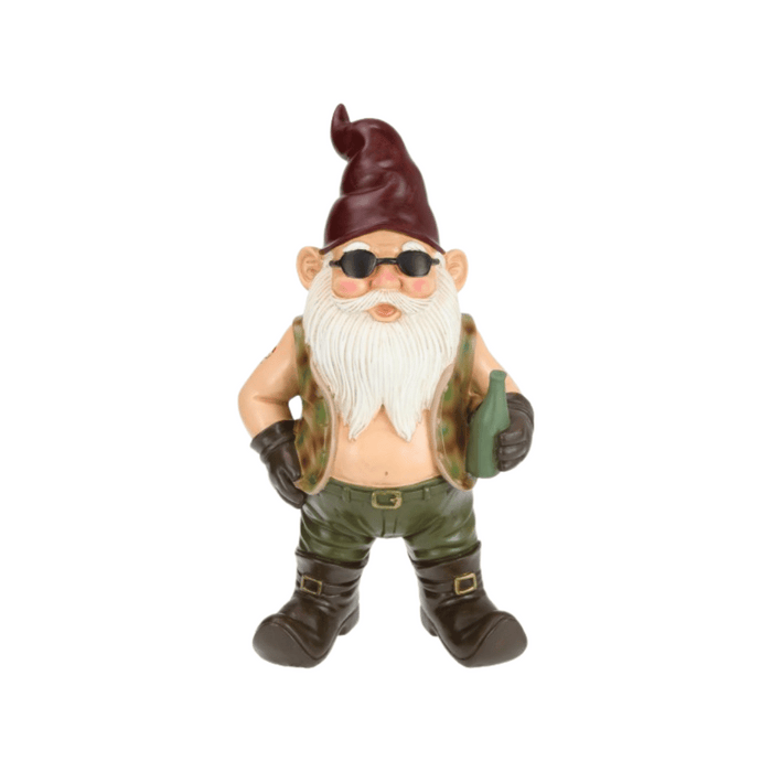 42cm Biker Gnome in Camo | Gnome and Bird Figurines by Casaliving&nbsp;