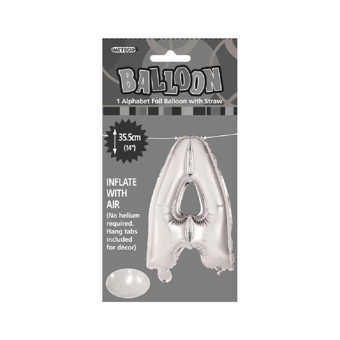 Silver "A" Alphabet Foil Balloon 35cm (14")