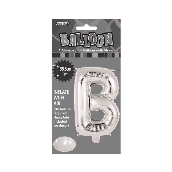 Silver "B" Alphabet Foil Balloon 35cm (14")