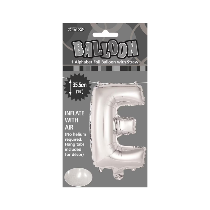 Silver "E" Alphabet Foil Balloon 35cm (14")