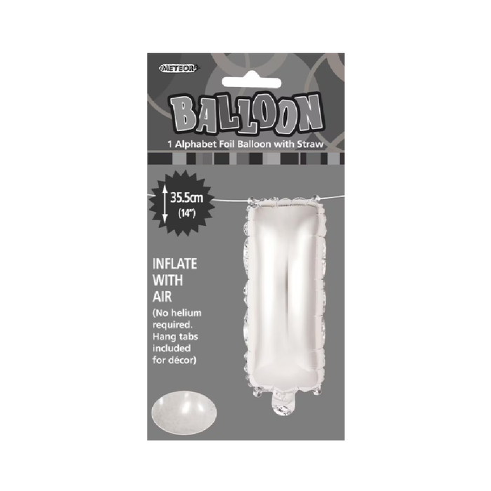 Silver "I" Alphabet Foil Balloon 35cm (14")