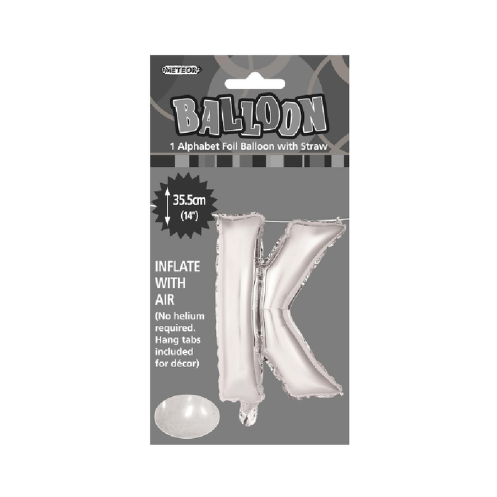 Silver "K" Alphabet Foil Balloon 35cm (14")
