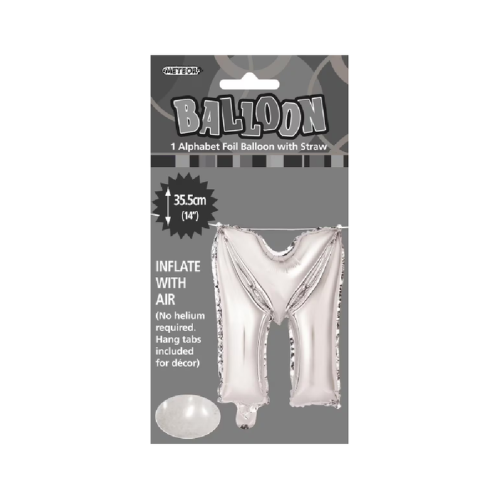 Silver "M" Alphabet Foil Balloon 35cm (14")