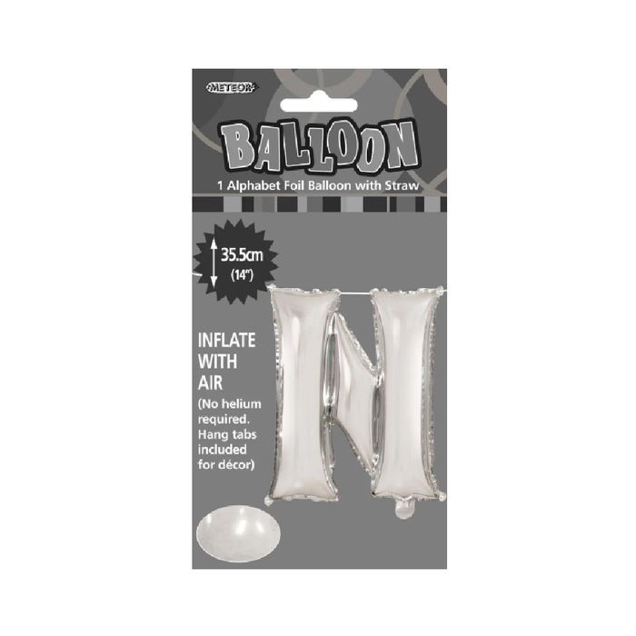 Silver "N" Alphabet Foil Balloon 35cm (14")