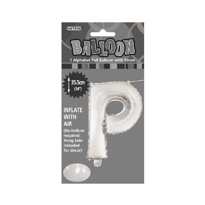 Silver "P" Alphabet Foil Balloon 35cm (14")