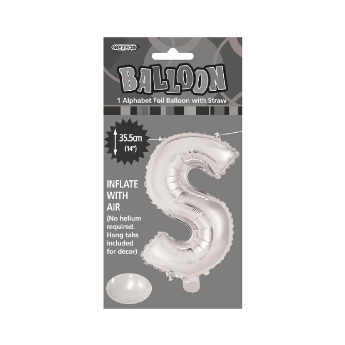 Silver "S" Alphabet Foil Balloon 35cm (14")