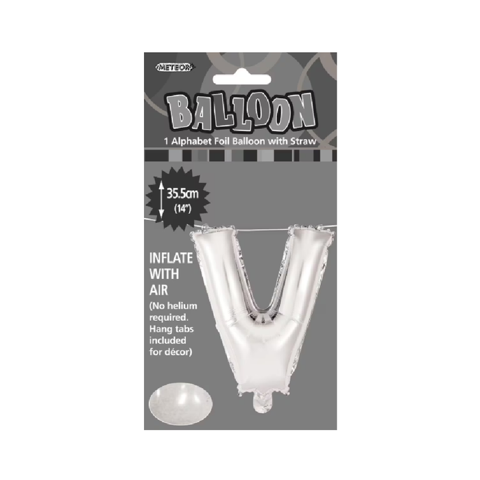 Silver "V" Alphabet Foil Balloon 35cm (14")