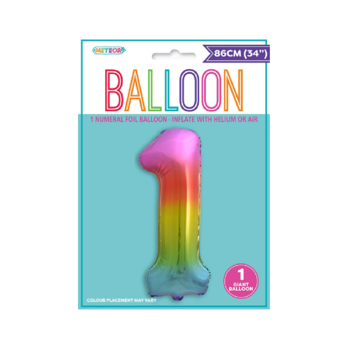 Rainbow "1" Numeral Foil Balloon 86cm (34")