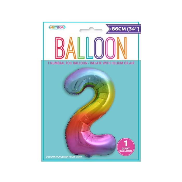 Rainbow "2" Numeral Foil Balloon 86cm (34")