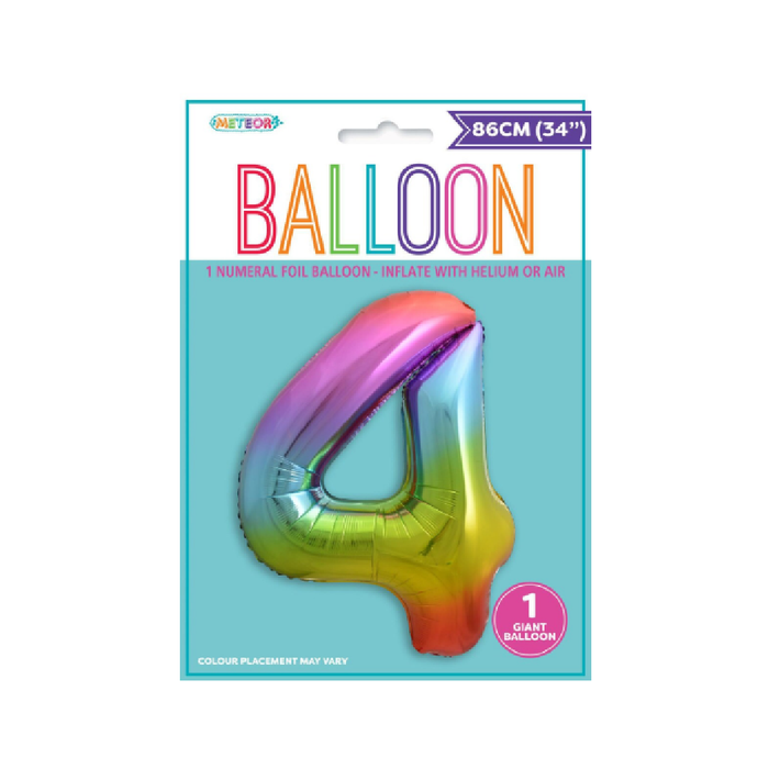 Rainbow "4" Numeral Foil Balloon 86cm (34")