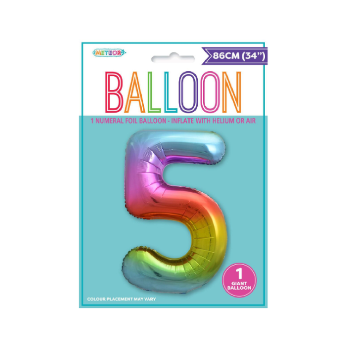 Rainbow "5" Numeral Foil Balloon 86cm (34")