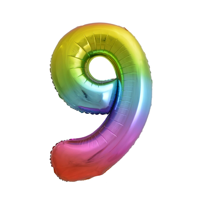 Rainbow "9" Numeral Foil Balloon 86cm (34")
