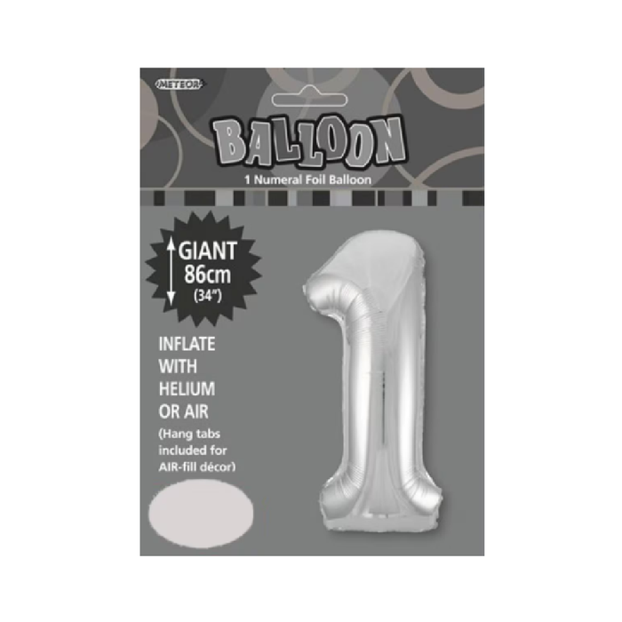 Silver "1" Numeral Foil Balloon 86cm (34")