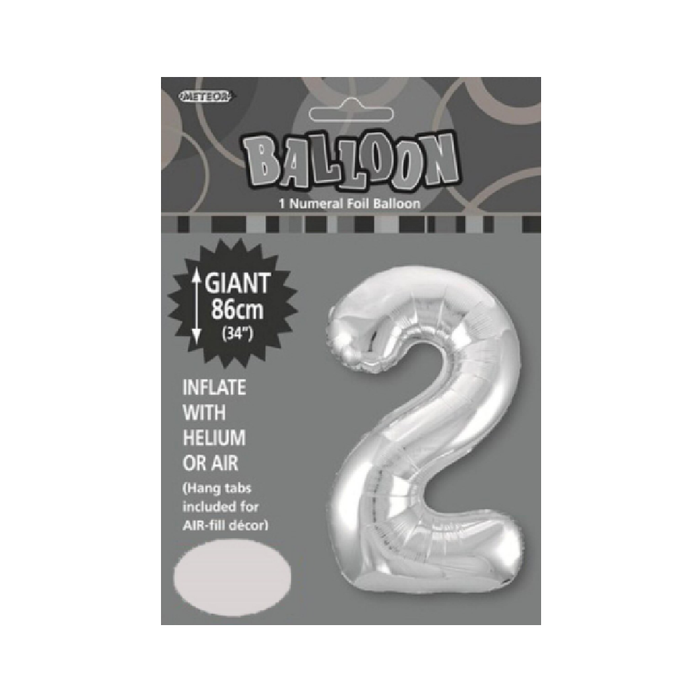 Silver "2" Numeral Foil Balloon 86cm (34")
