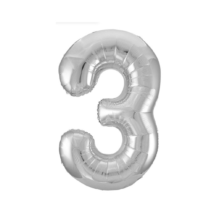 Silver "3" Numeral Foil Balloon 86cm (34")