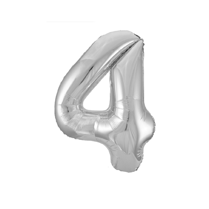 Silver "4" Numeral Foil Balloon 86cm (34")