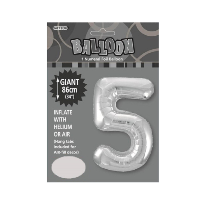 Silver "5" Numeral Foil Balloon 86cm (34")