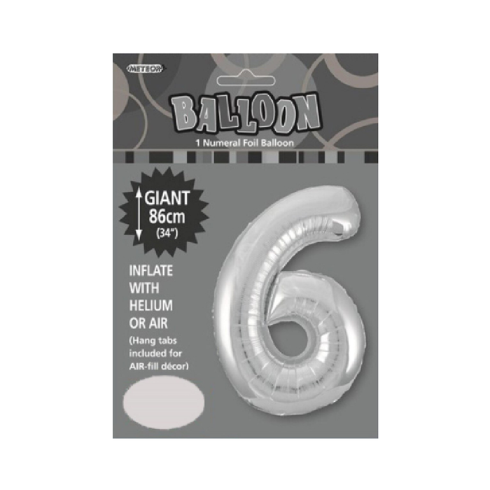 Silver "6" Numeral Foil Balloon 86cm (34")