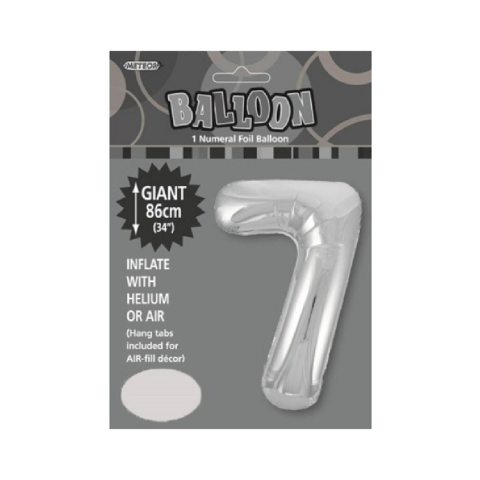Silver "7" Numeral Foil Balloon 86cm (34")