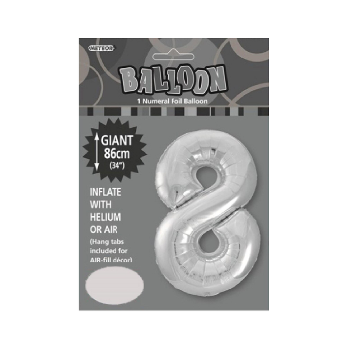 Silver "8" Numeral Foil Balloon 86cm (34")