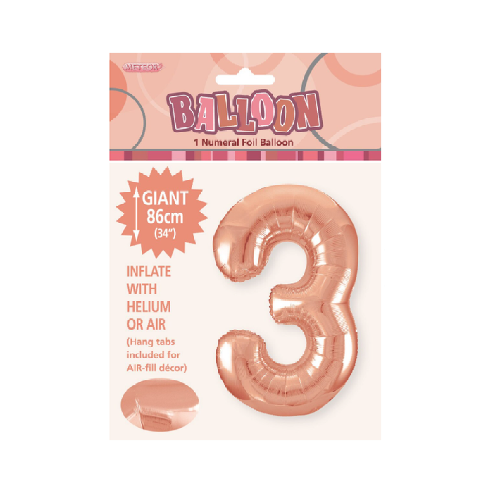 Rose Gold "3" Numeral Foil Balloon 86cm (34")