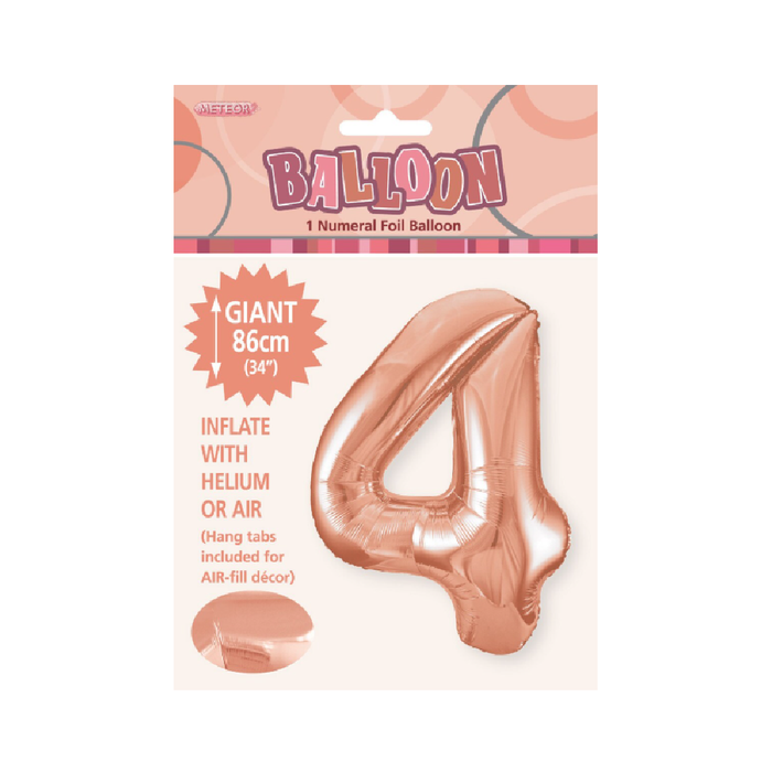 Rose Gold "4" Numeral Foil Balloon 86cm (34")